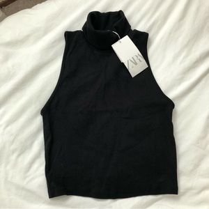 Ribbed Turtleneck Sleeveless Top